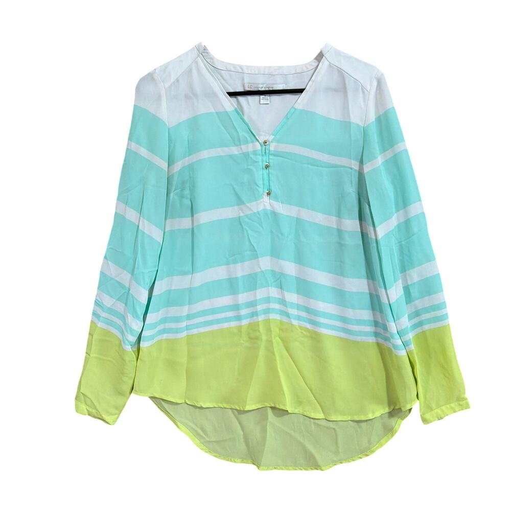Lauren Conrad Womens Blouse Multicolored Colorblock V Neck Long Sleeve Sheer M